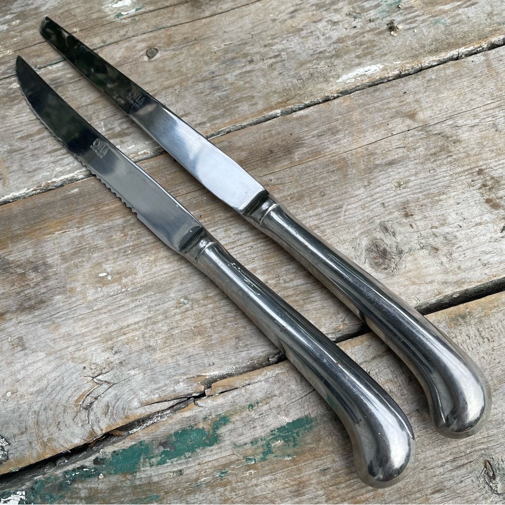 Vintage Estia silver stainless serrated carving & Wedding cake knife set